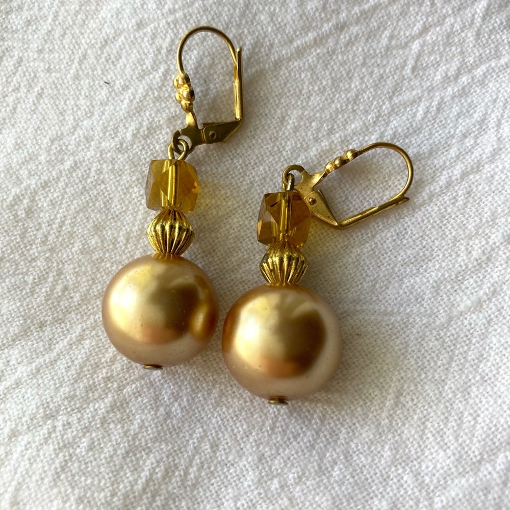 Gold Ball and Bead Dangle Earrings